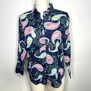 NWT TALBOTS Blue Paisley Print Button Down Shirt Petite